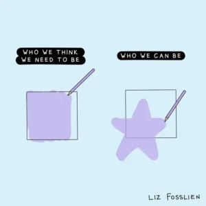 Illustration by Liz Fosslien on linear career expectations vs. the reality of a portfolio career
